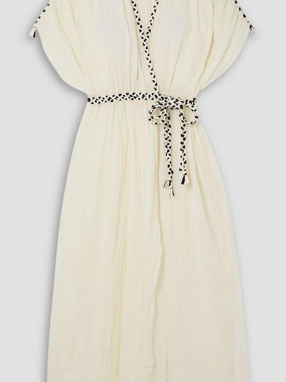 river braid-trimmed crinkled-cotton midi wrap dress