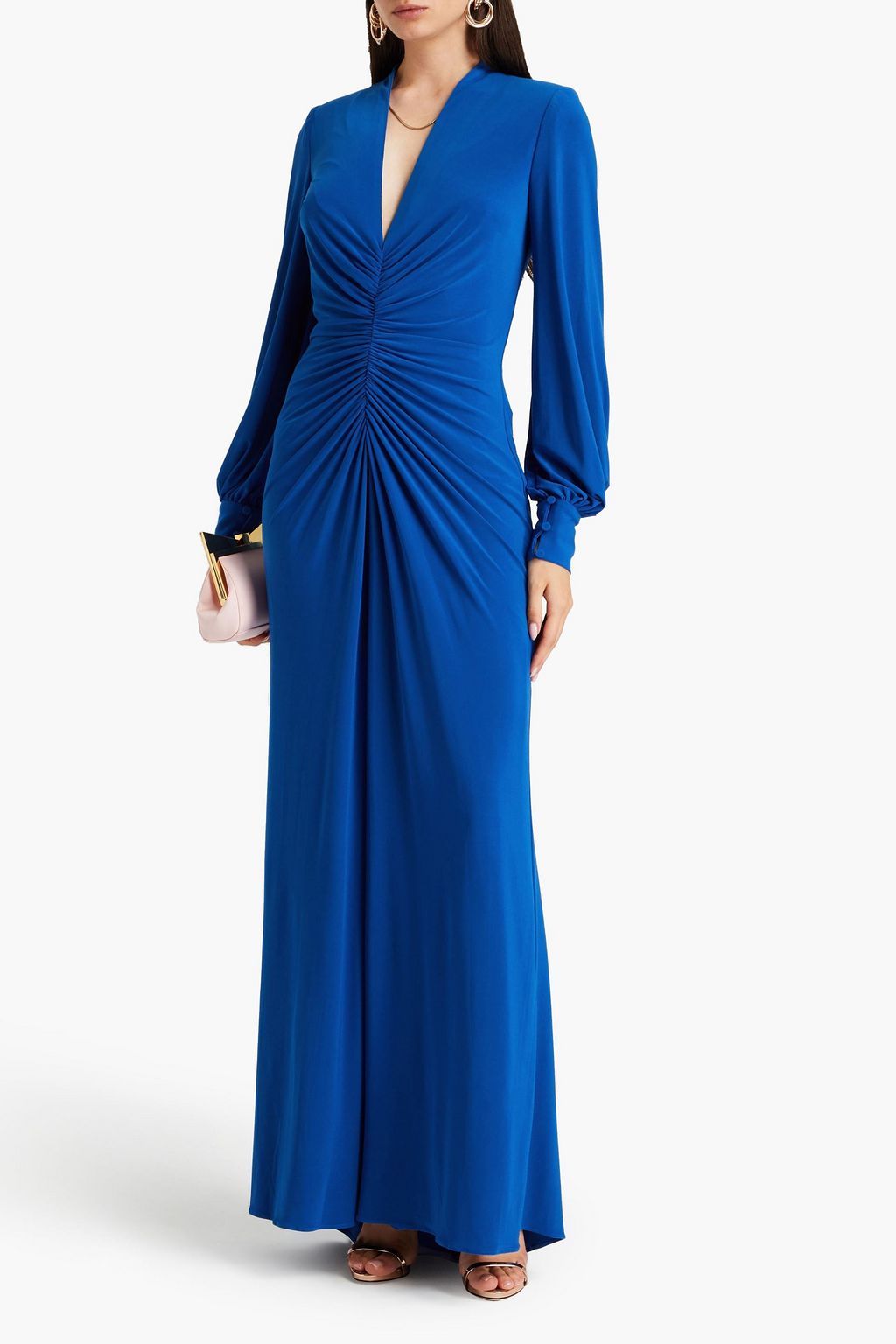 BADGLEY MISCHKA Ruched jersey gown