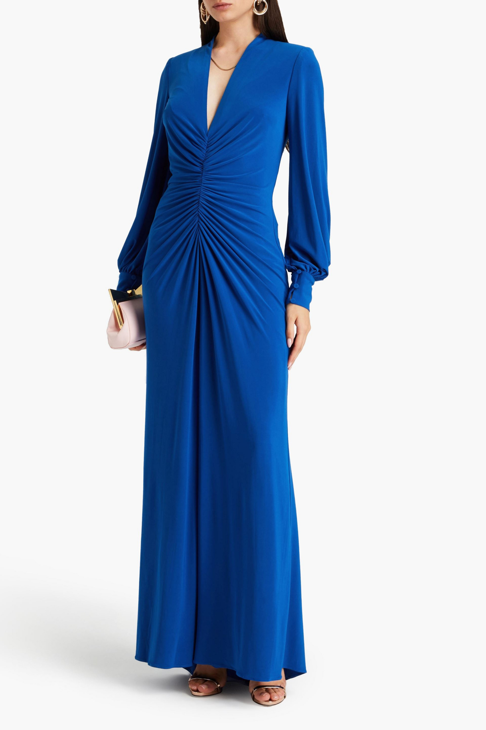 Badgley Mischka Ruched jersey gown