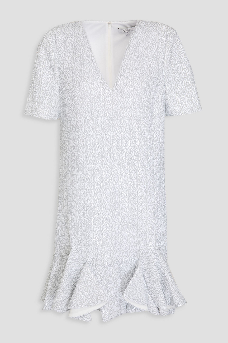 Badgley Mischka Sequined Tulle Mini Dress In White