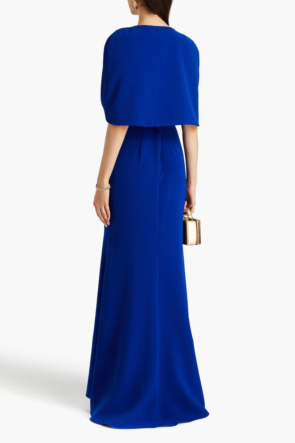 Badgley Mischka Women's V-neck Cape Gown In Royal Blue