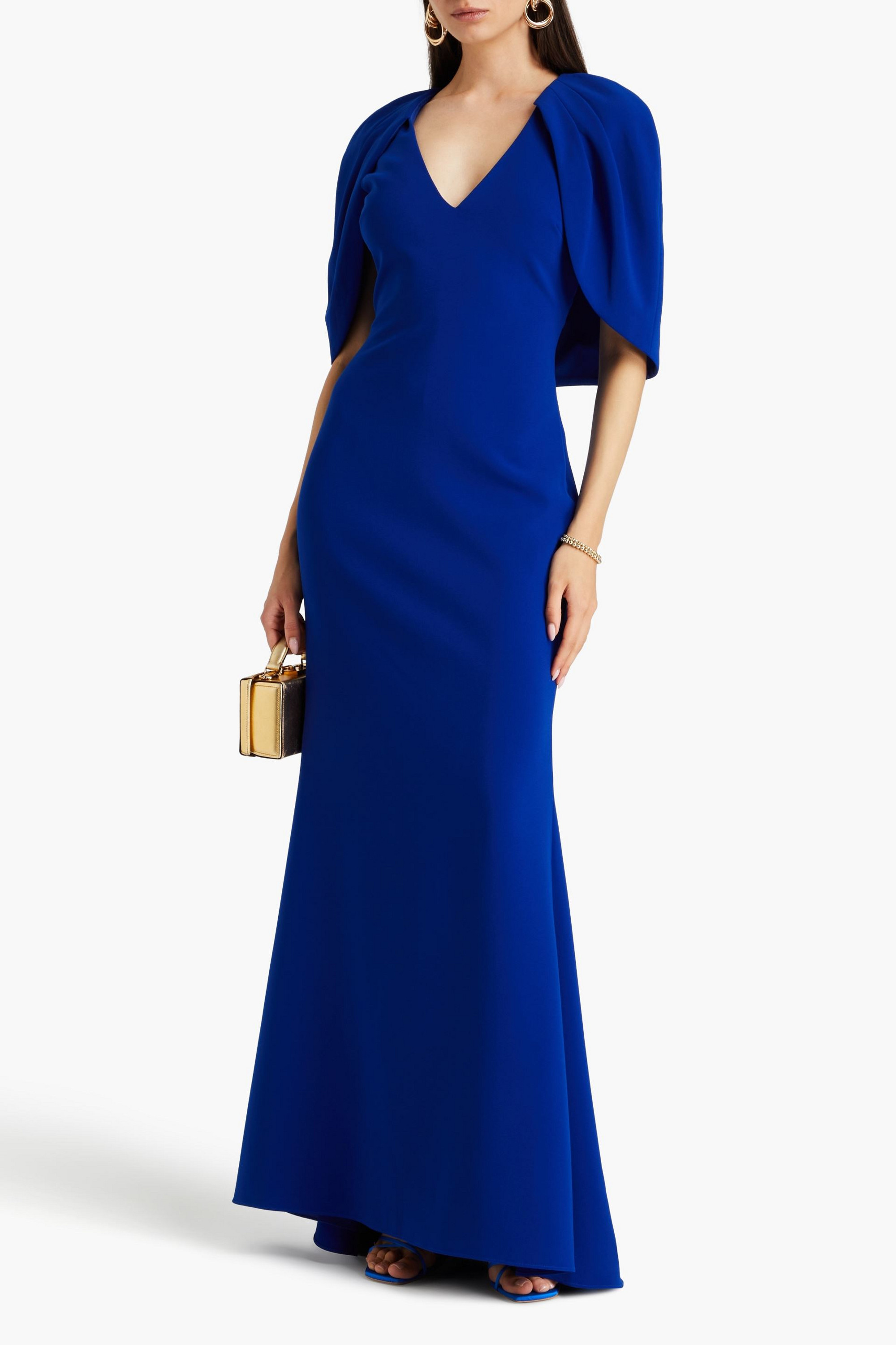 Badgley Mischka Cape-effect crepe gown