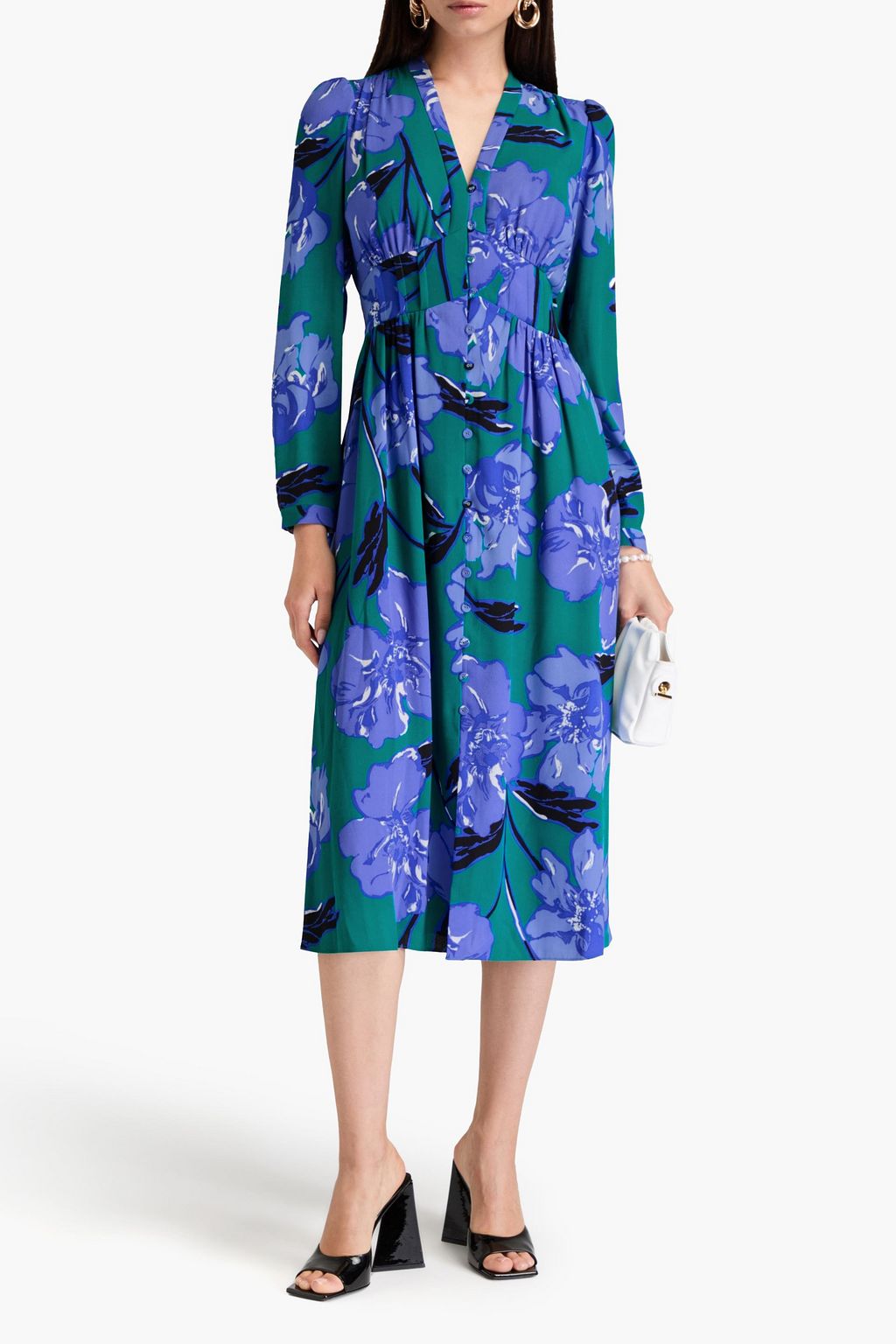 DIANE VON FURSTENBERG فستان Erica متوسط الطول من الكريب ومزين بطبعة الأزهار