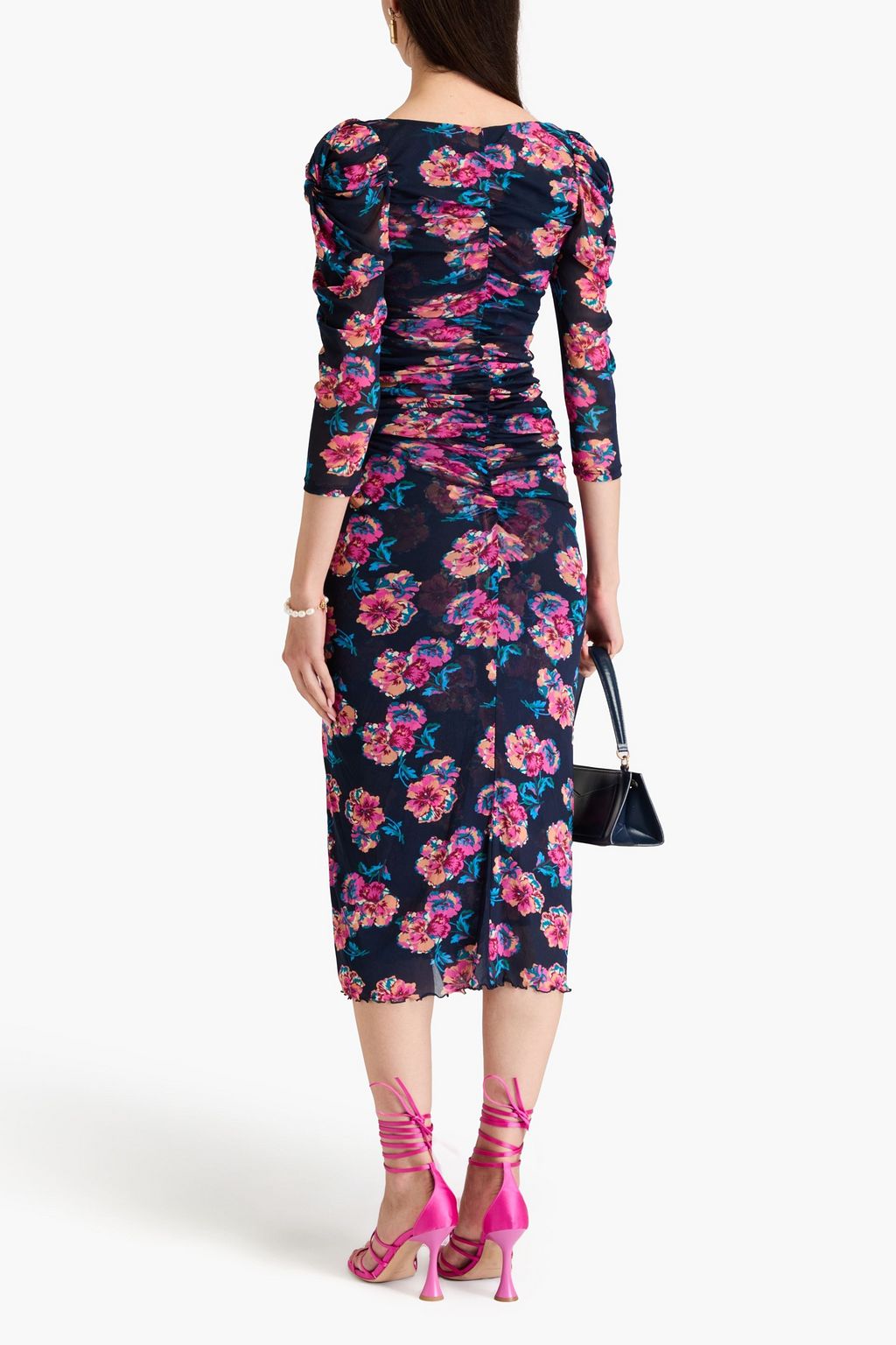 DIANE VON FURSTENBERG Pansy ruched floral-print stretch-mesh midi dress