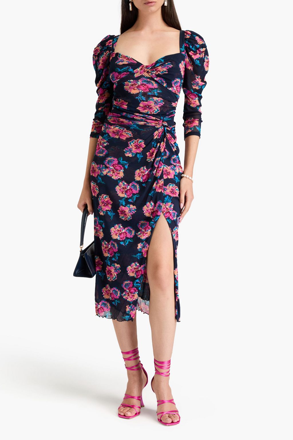 DIANE VON FURSTENBERG Pansy ruched floral-print stretch-mesh midi dress