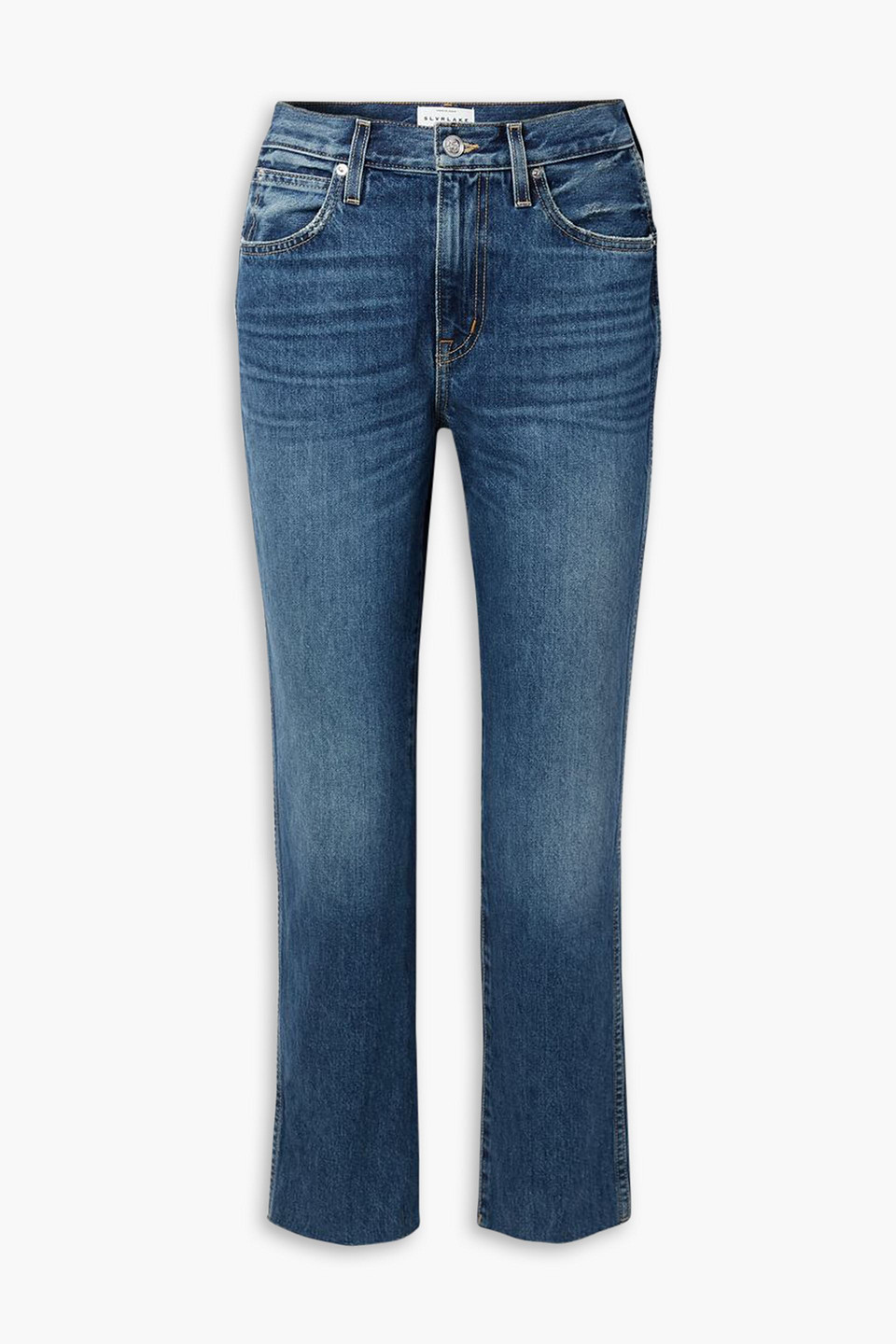 Slvrlake Hero Frayed High-rise Straight-leg Jeans In Dark Denim