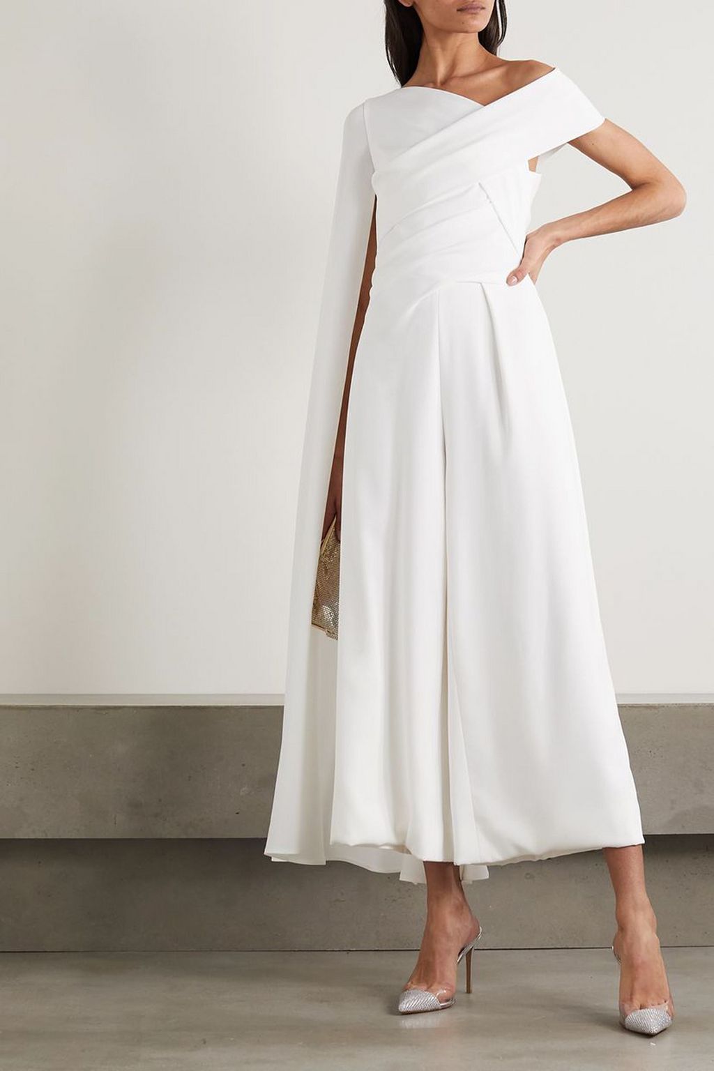 TALBOT RUNHOF Sina cape-effect gathered crepe jumpsuit
