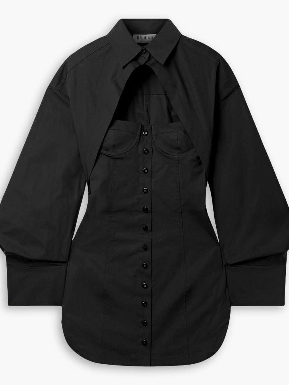 layered cotton-blend poplin mini shirt dress