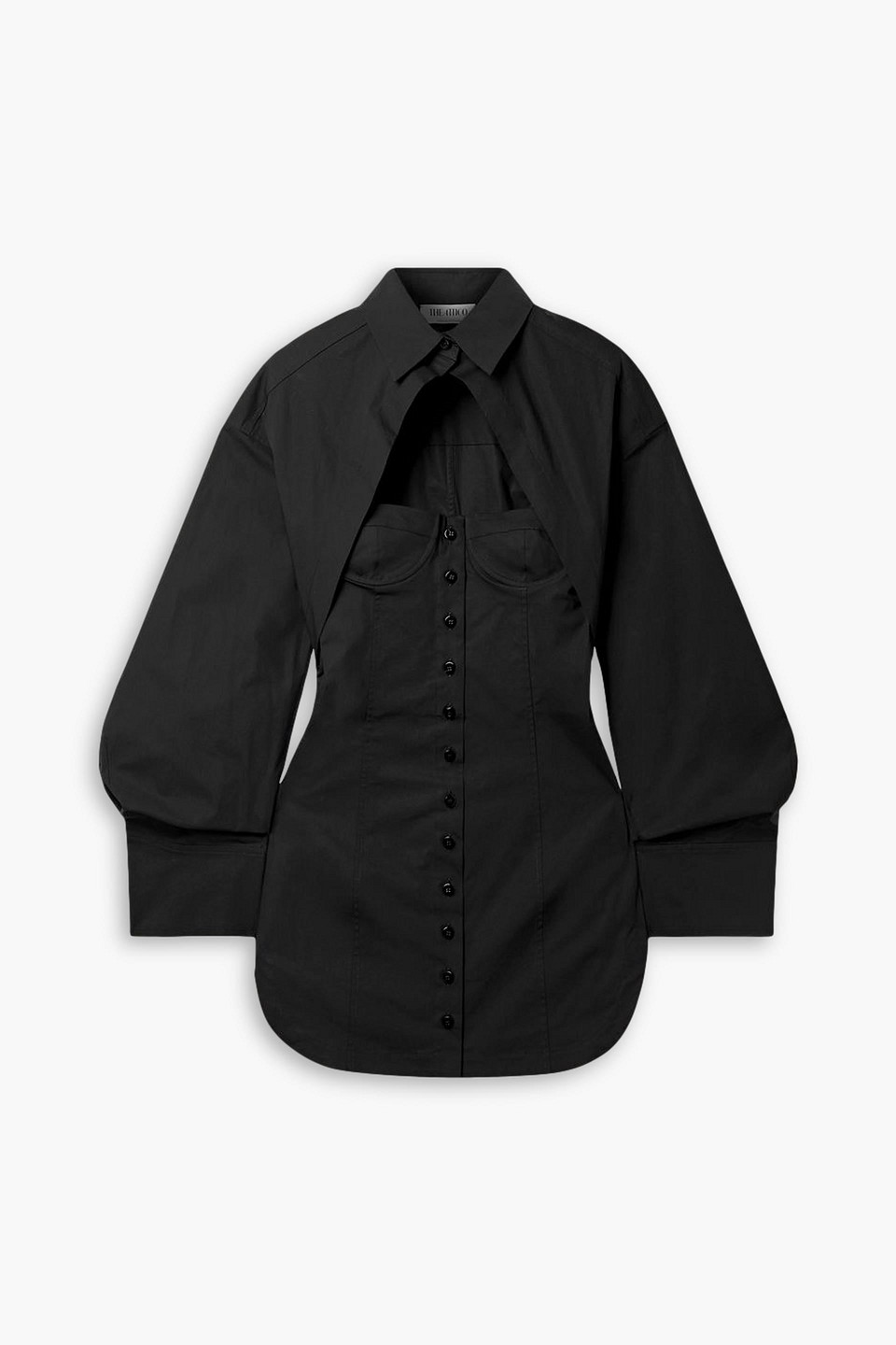 Attico Layered Cotton-blend Poplin Mini Shirt Dress In Black