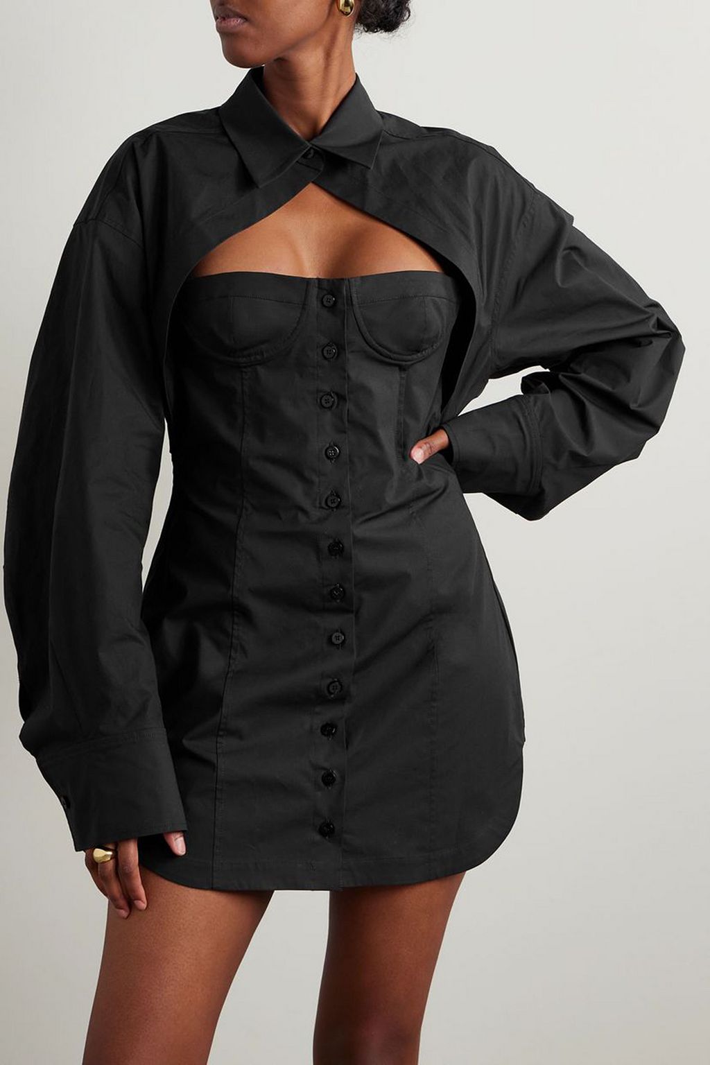 THE ATTICO Layered cotton-blend poplin mini shirt dress