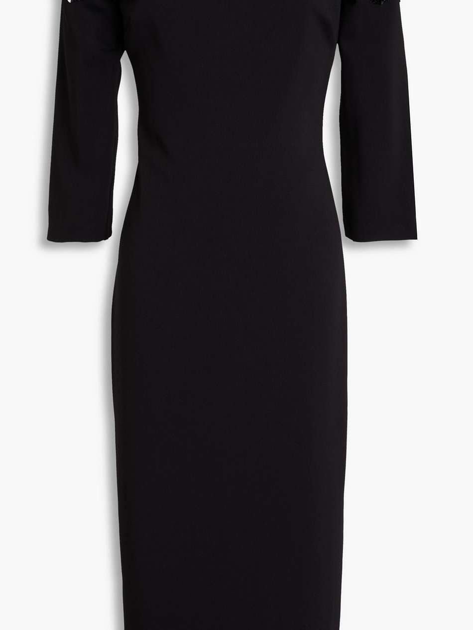 off-the-shoulder embellished crepe midi dress