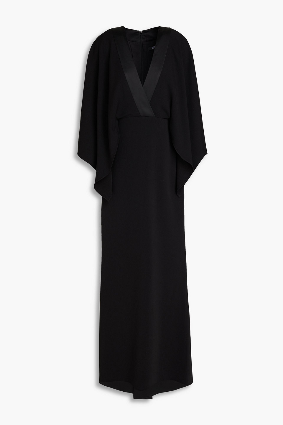 Badgley Mischka Draped Satin-trimmed Crepe Gown In Black