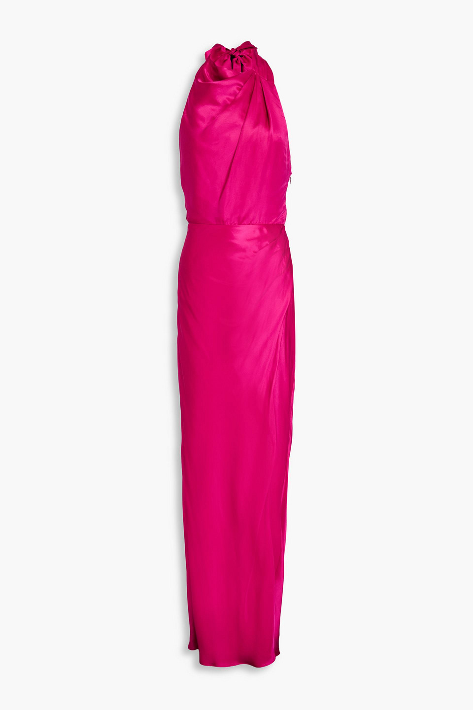 Nicholas Galilea Pleated Satin Halterneck Maxi Dress In Magenta