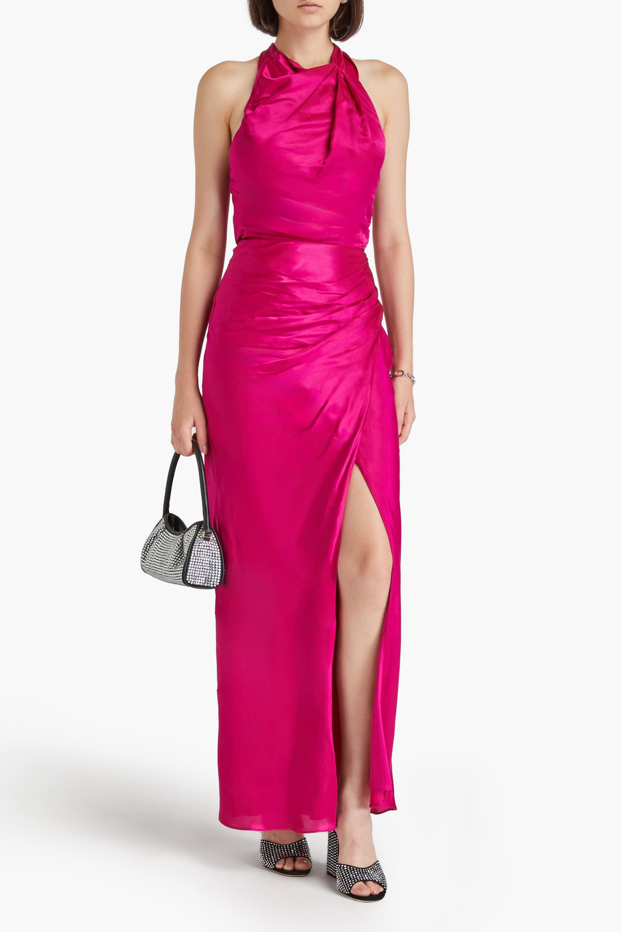 NICHOLAS Draped satin halterneck maxi dress