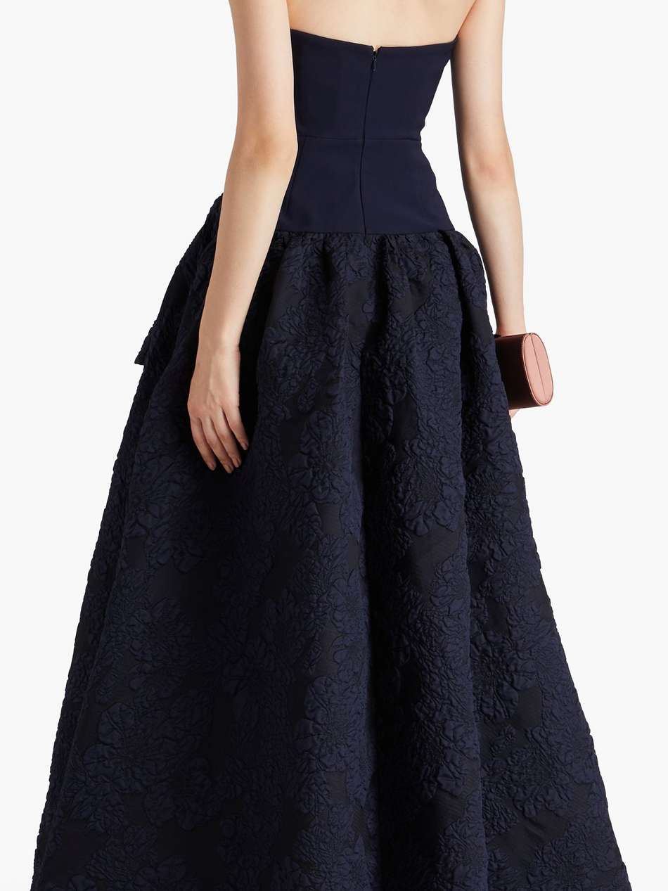 strapless bow-detailed cloqué and crepe gown