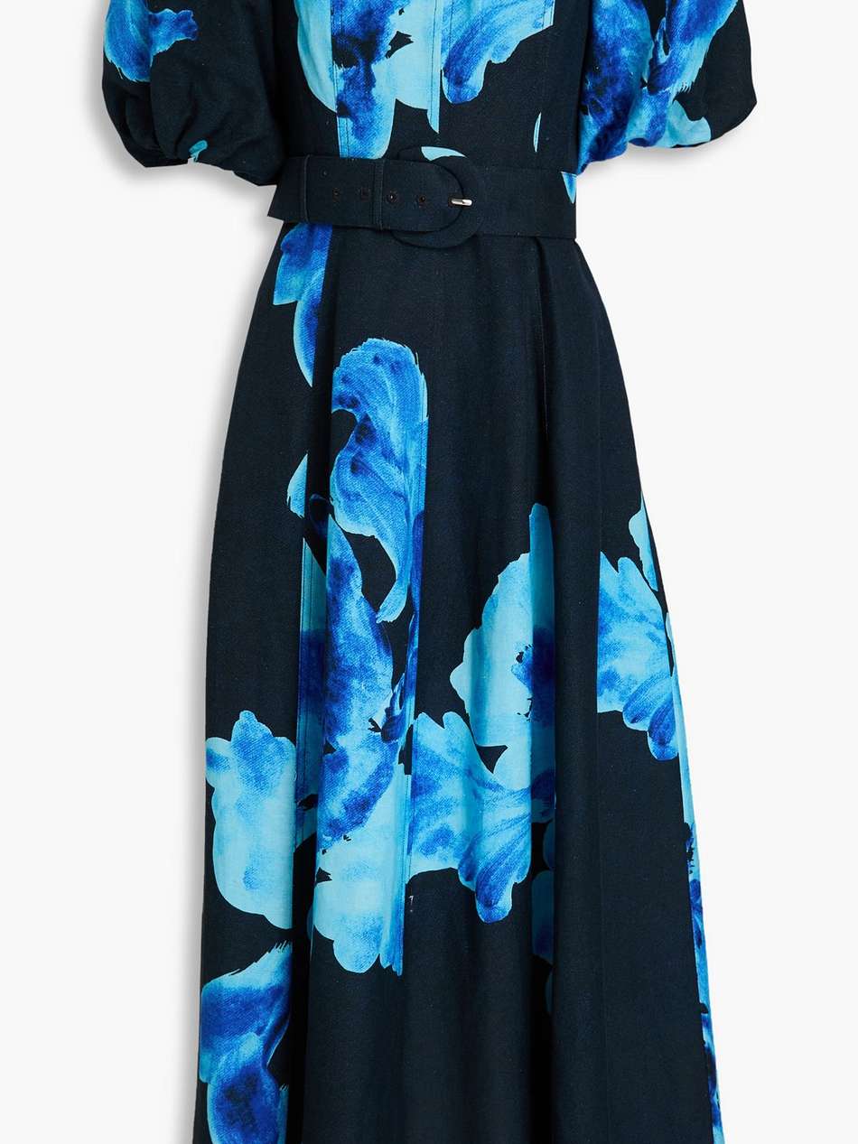 santha floral-print linen-blend midi dress
