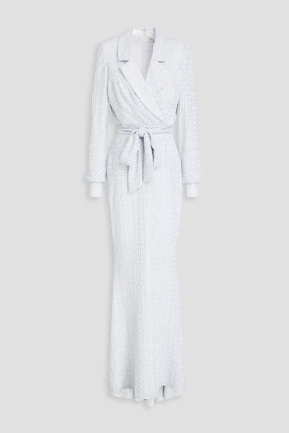 Badgley Mischka Wrap-effect Embellished Lamé Gown In White