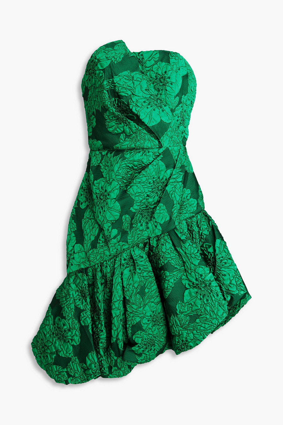 Strapless draped cloqué mini dress