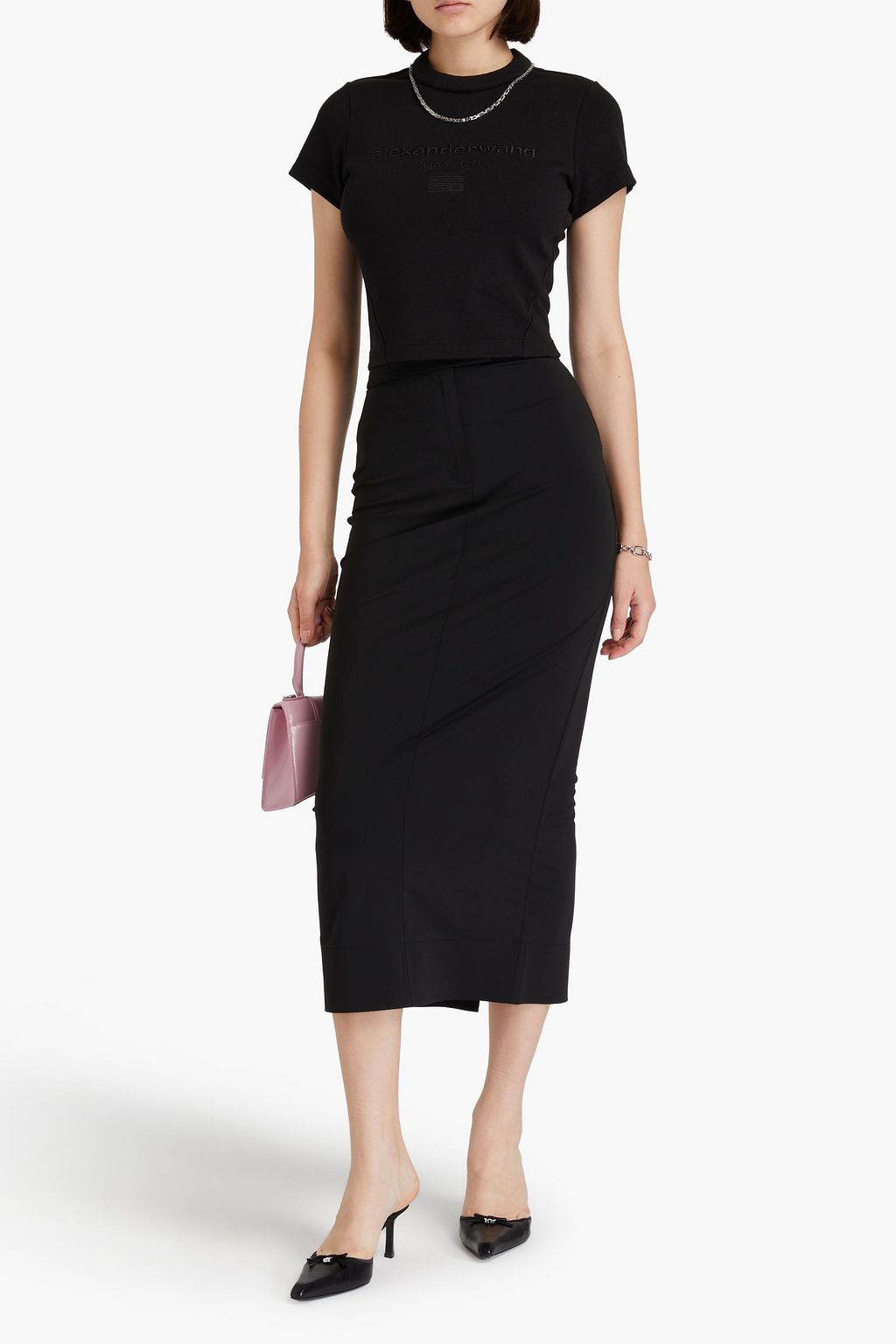 ALEXANDER WANG Logo-print stretch-jersey midi skirt
