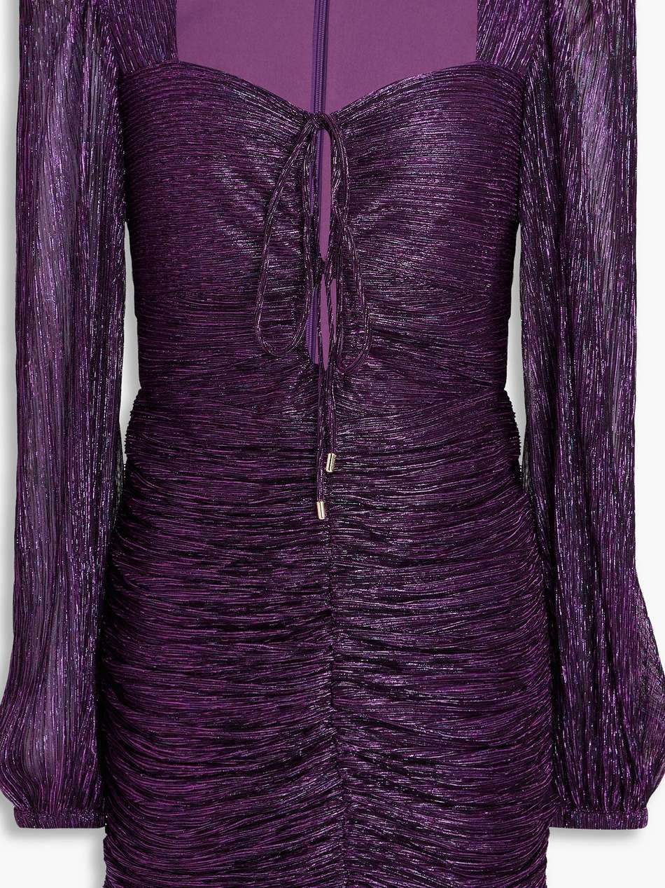 leonie ruched metallic ribbed-knit mini dress