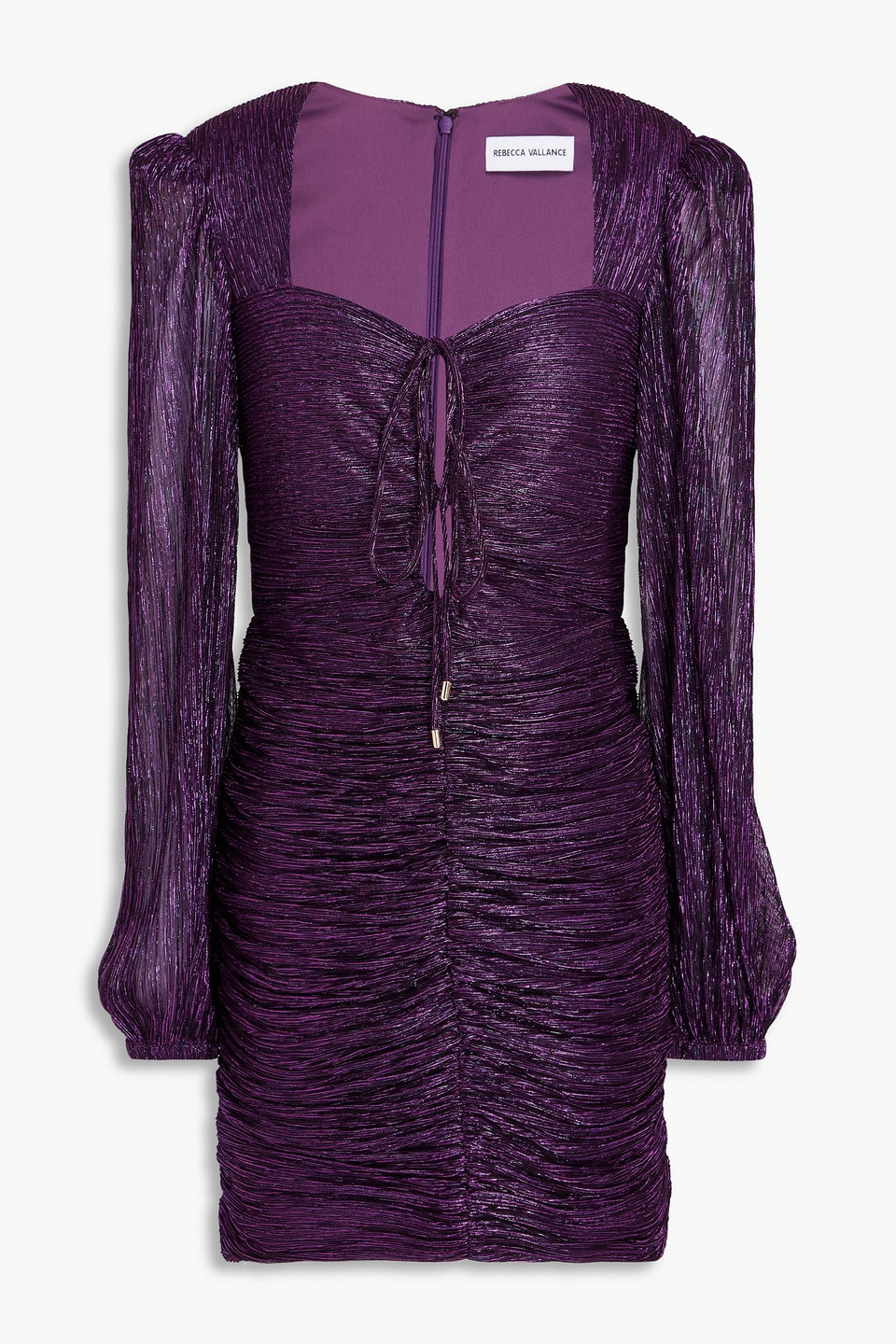 Rebecca Vallance Leonie Ruched Metallic Ribbed-knit Mini Dress In Dark Purple