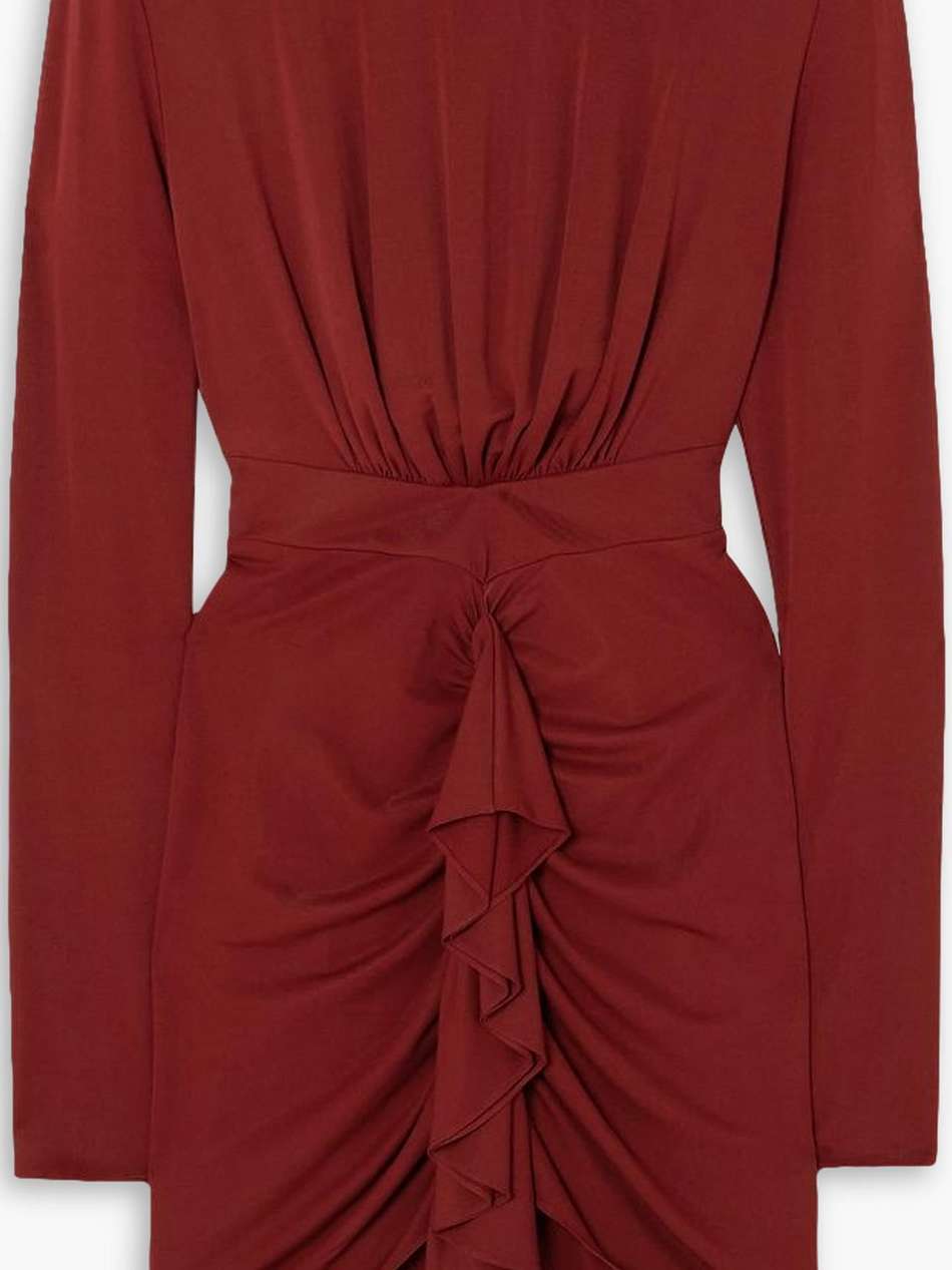 ruffled gathered stretch-jersey mini dress