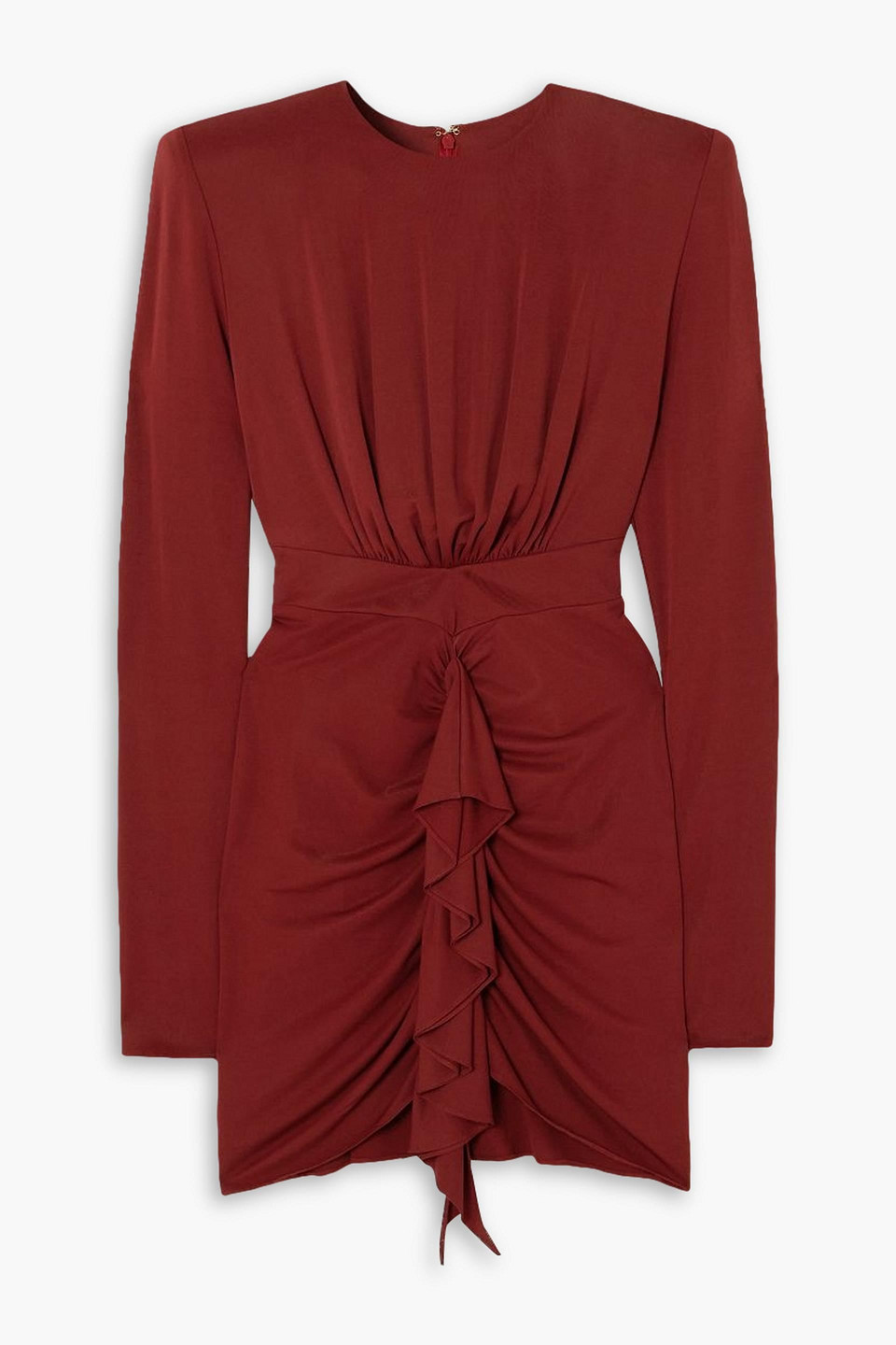 Alexandre Vauthier Ruffled Gathered Stretch-jersey Mini Dress In Brick
