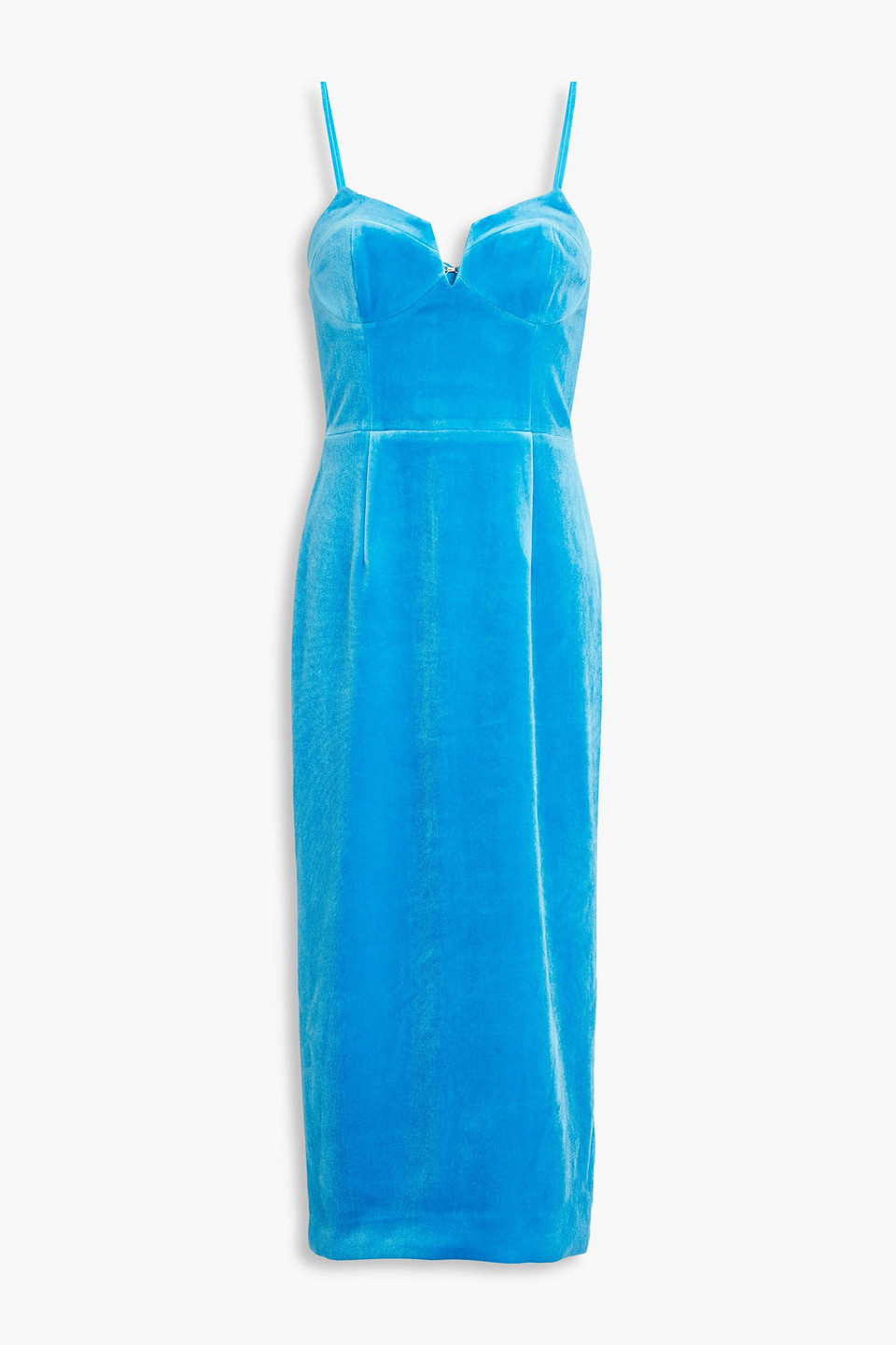 Rebecca Vallance Bernadette Stretch-velvet Midi Dress In Azure