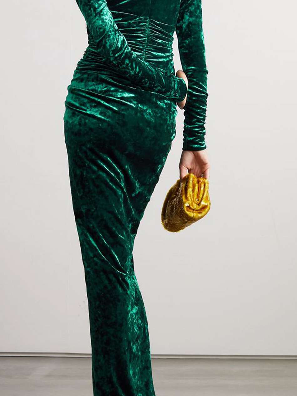 ruched stretch-velvet maxi dress