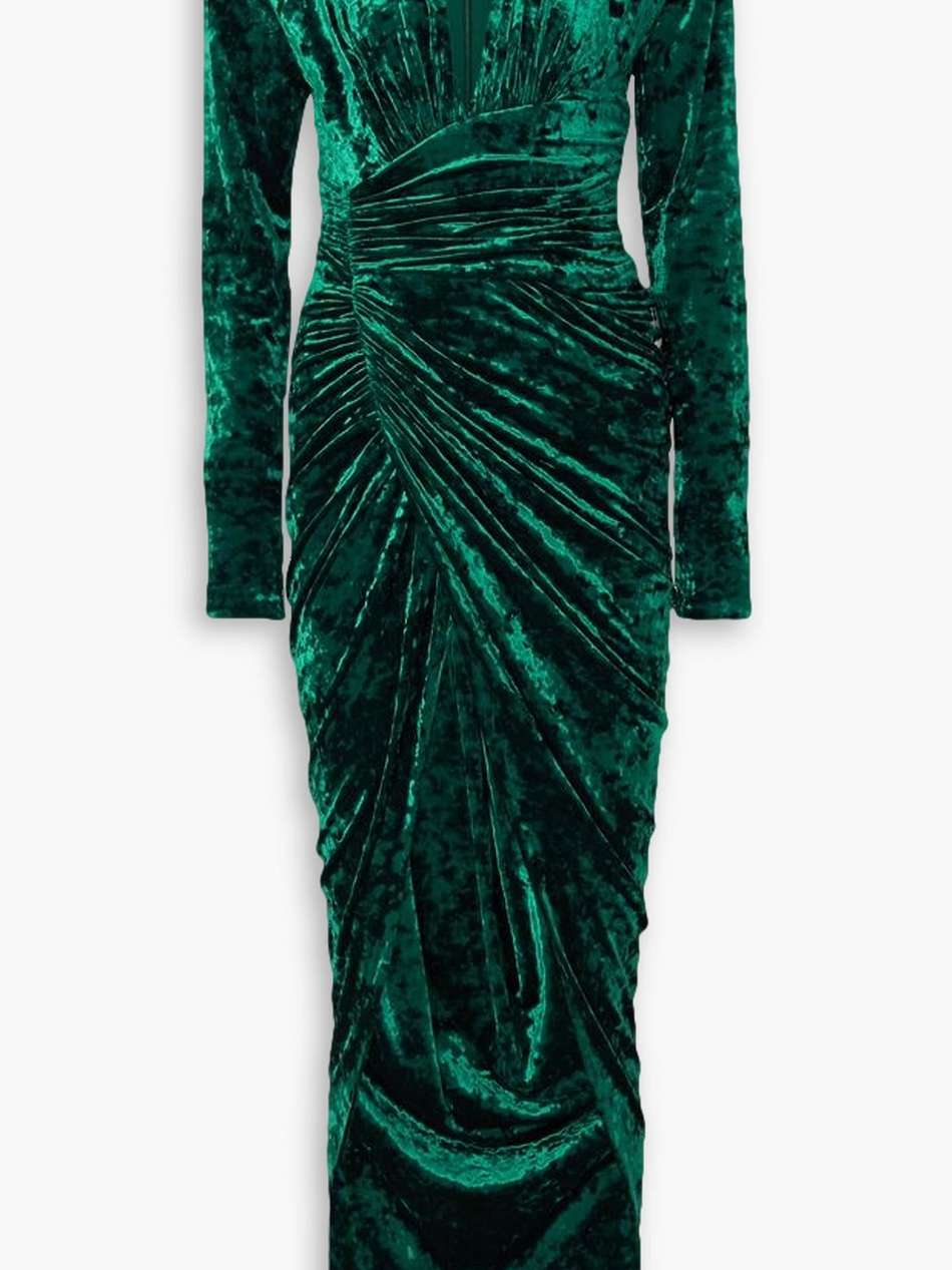 ruched stretch-velvet maxi dress