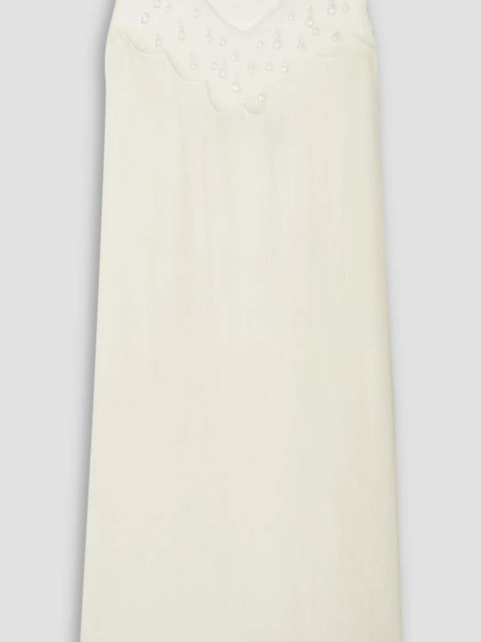 bead-embellished feather-trimmed tulle and crepe midi dress
