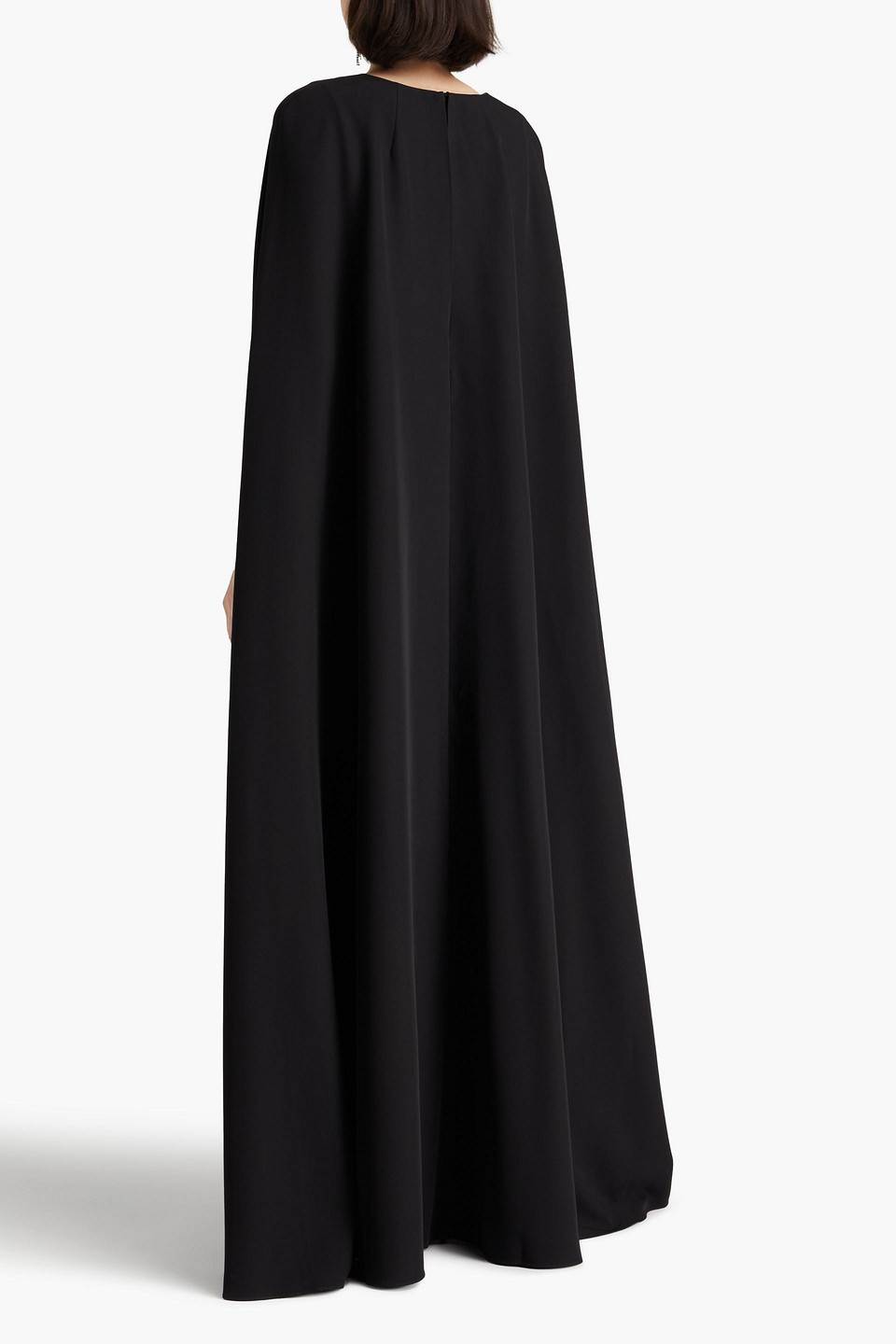 MARCHESA NOTTE CAPE-EFFECT EMBELLISHED CREPE GOWN 