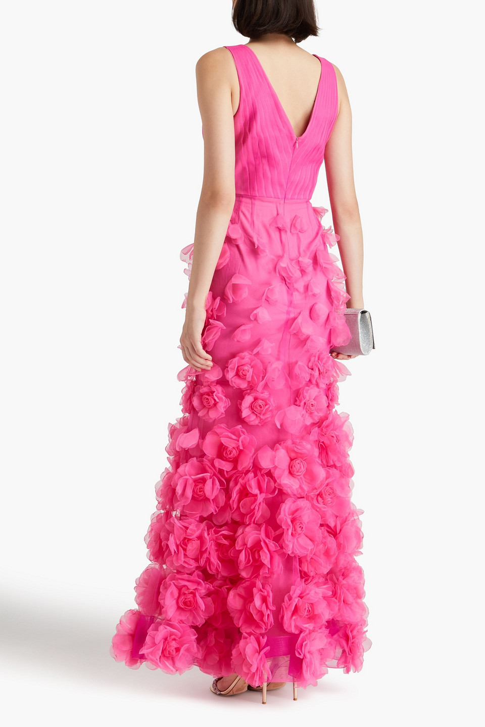 Shop Marchesa Notte Appliquéd Pintucked Organza Gown In Pink