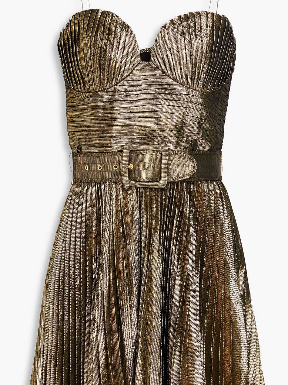 josie pleated metallic twill mini dress