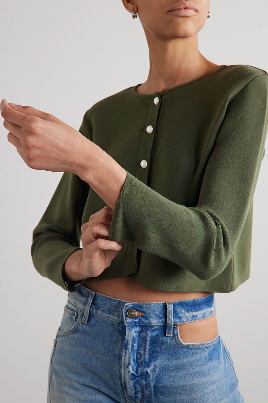 SLEEPER Convertible cropped feather-trimmed knitted cardigan