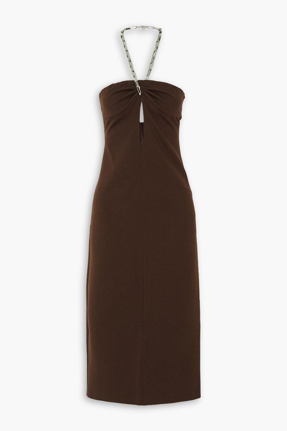 Attico Giona Cutout Stretch-jersey Halterneck Midi Dress In Chocolate