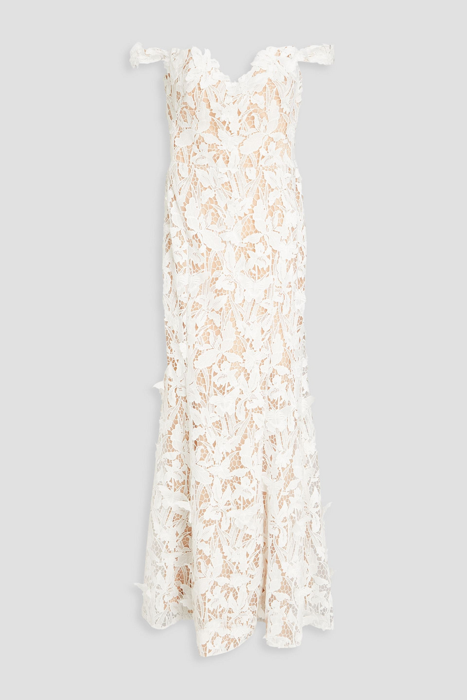 Marchesa Notte Ausgestellte Robe Aus Guipure-spitze In Weiss