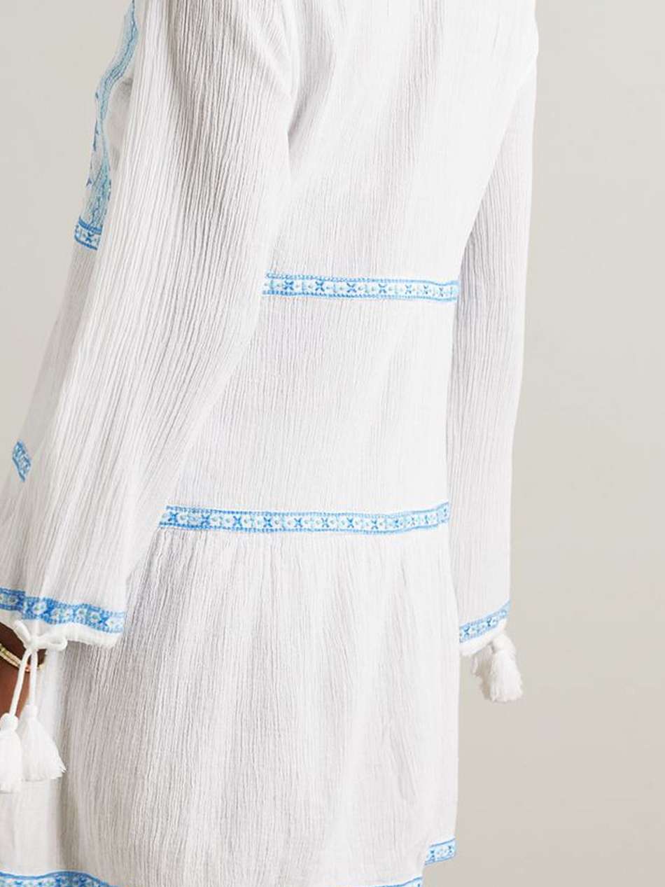 millie lace-up embroidered cotton-gauze mini dress