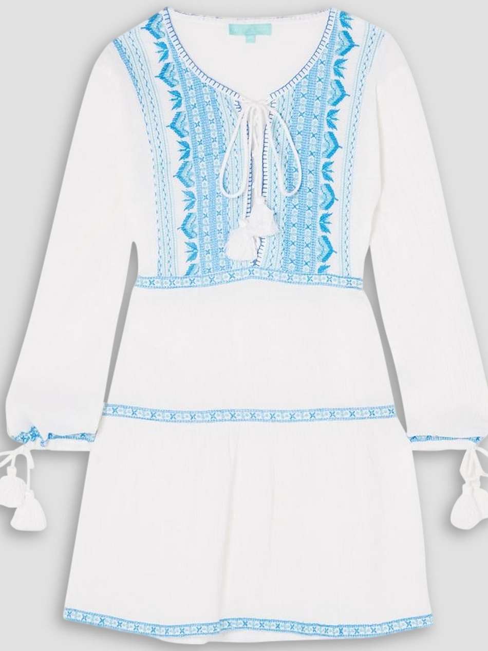 millie lace-up embroidered cotton-gauze mini dress