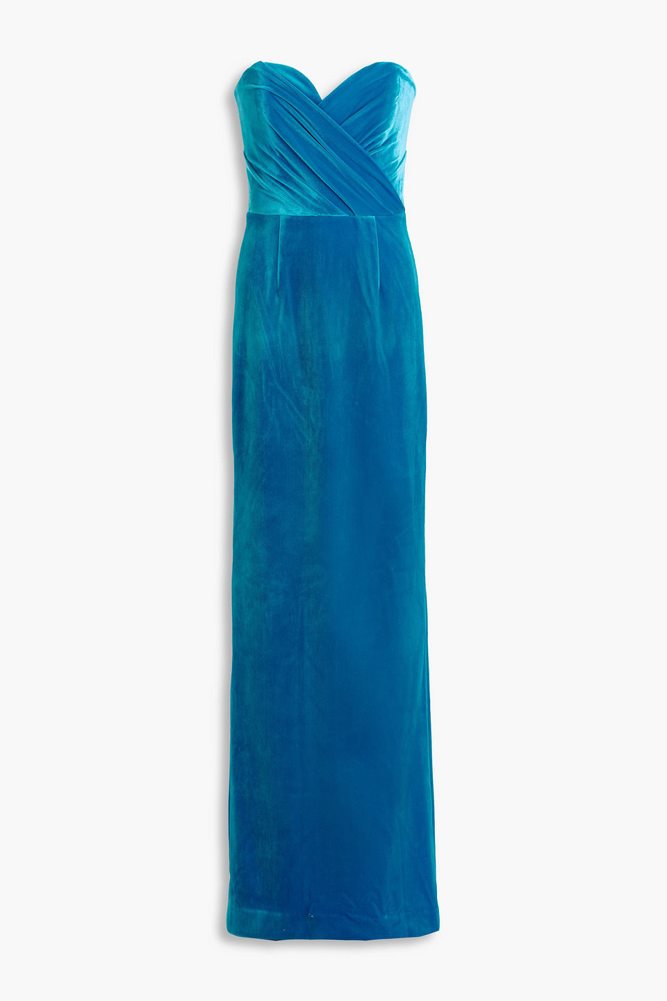 Rebecca Vallance Bernadette Strapless Stretch-velvet Gown In Turquoise