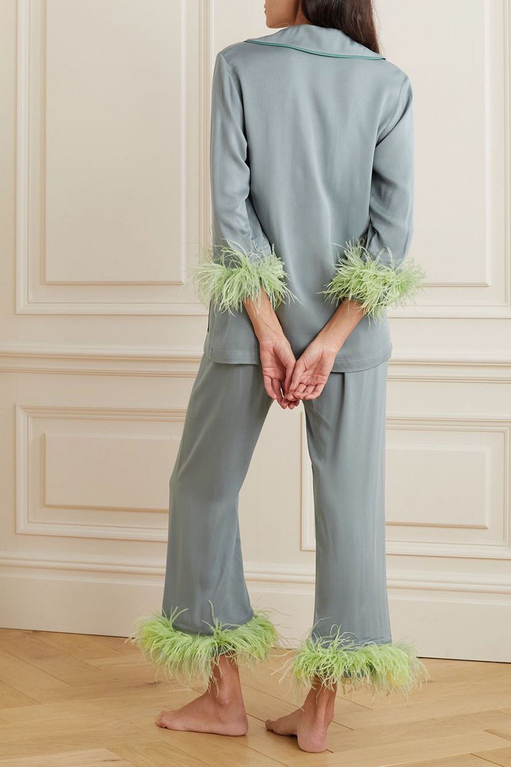 SLEEPER Party feather-trimmed twill pajama set