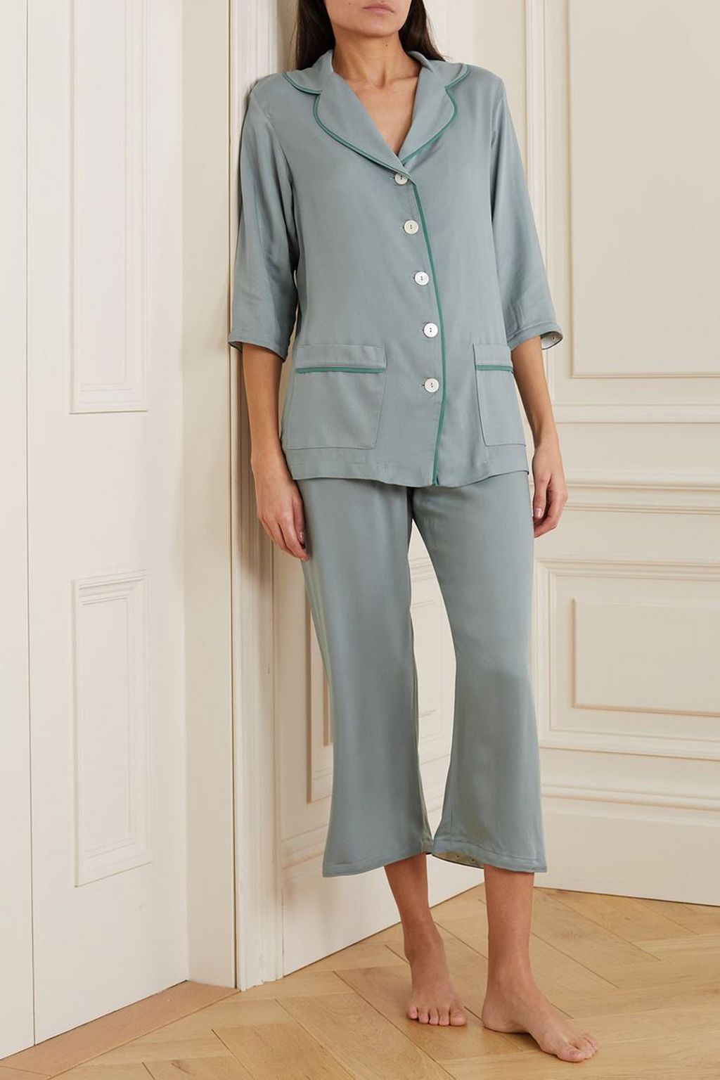 SLEEPER Party feather-trimmed twill pajama set