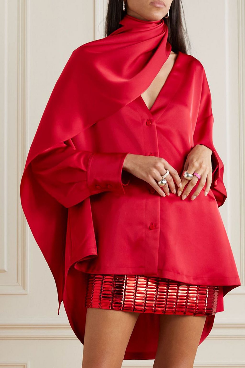 THE ATTICO Bonnie draped satin blouse