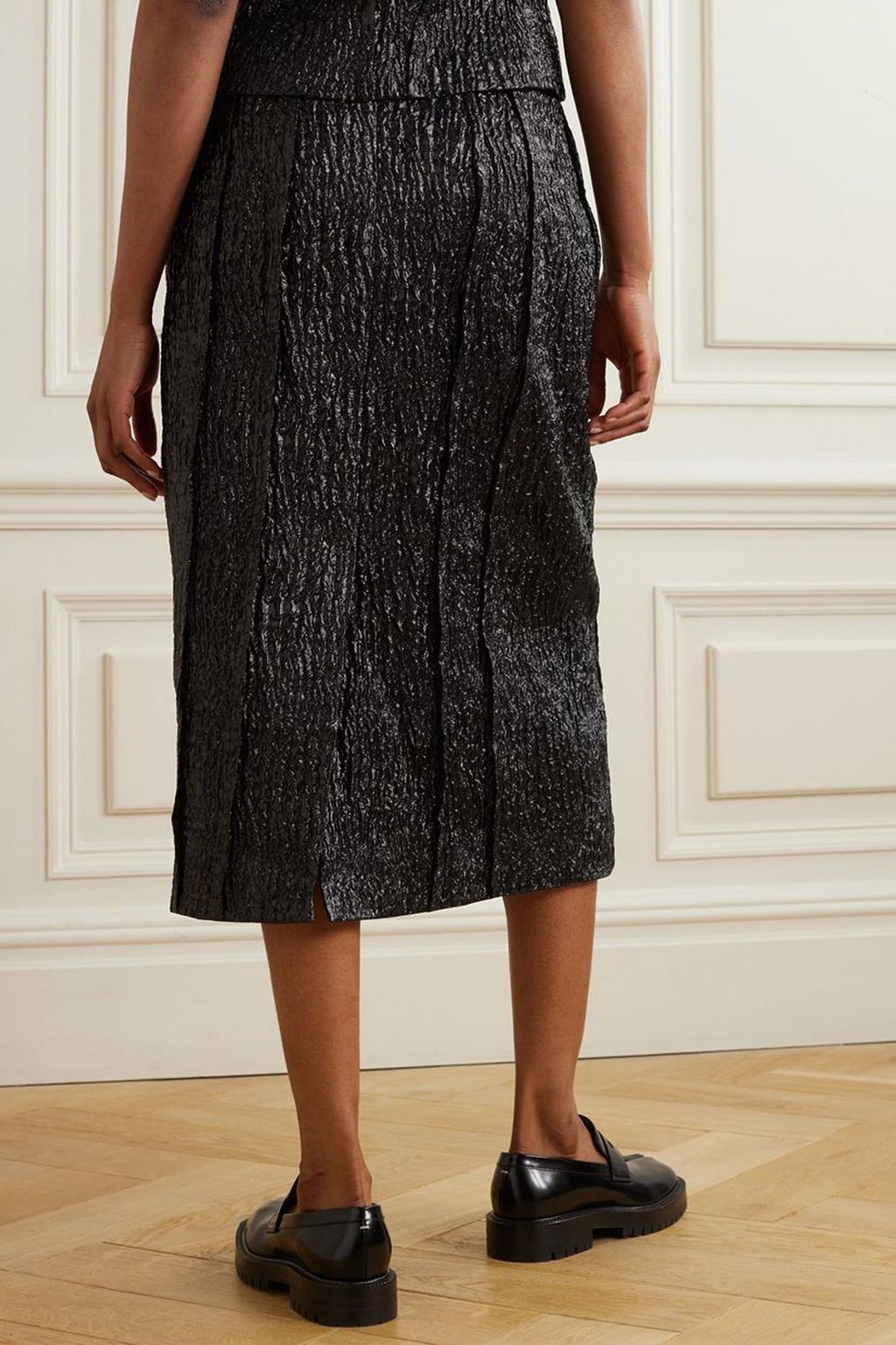 SIMONE ROCHA تنورة متوسطة الطول من كلوكيه بلمعة معدنية