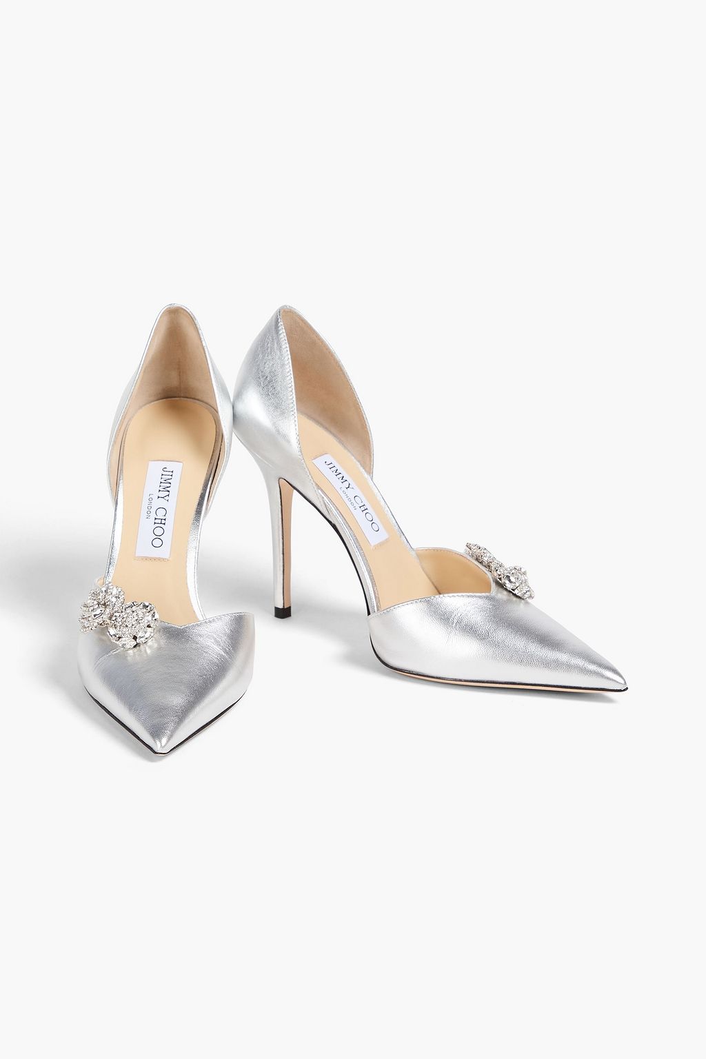 JIMMY CHOO Crystal--embellished metallic leather pumps