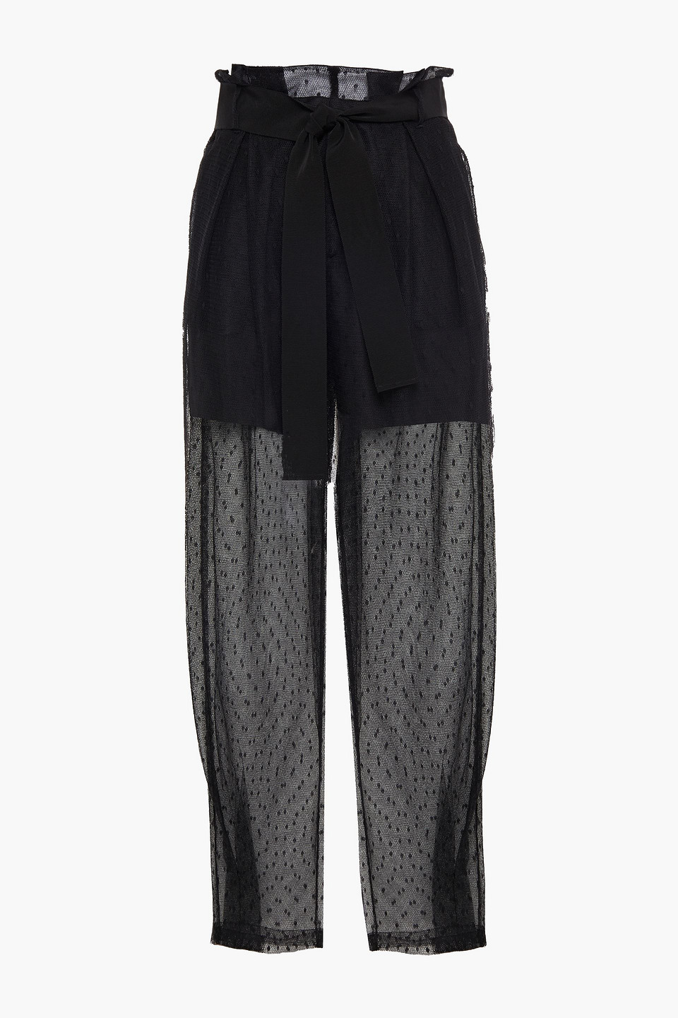 Red Valentino Belted Point D'esprit Tapered Pants In Black