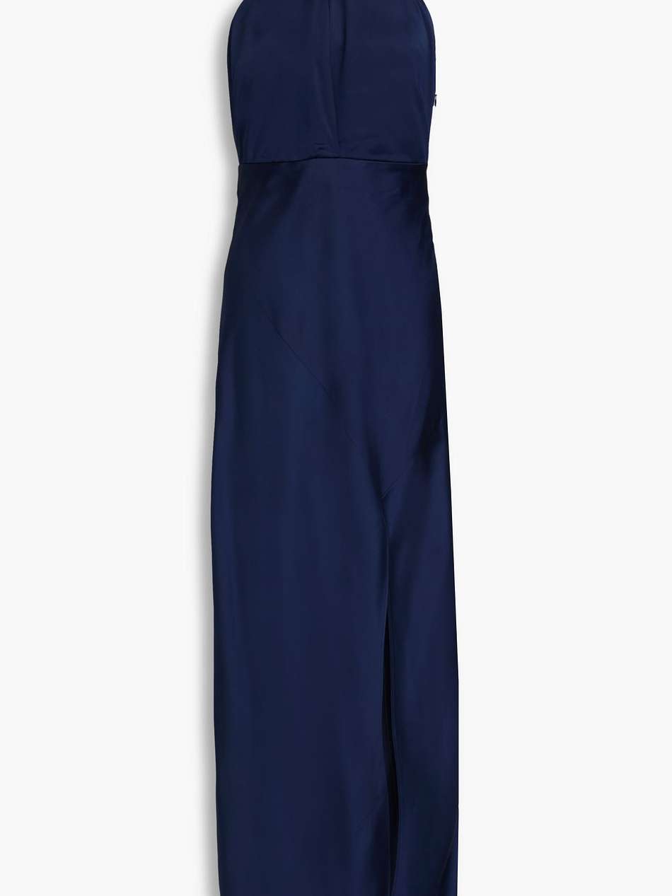 embellished satin halterneck maxi dress