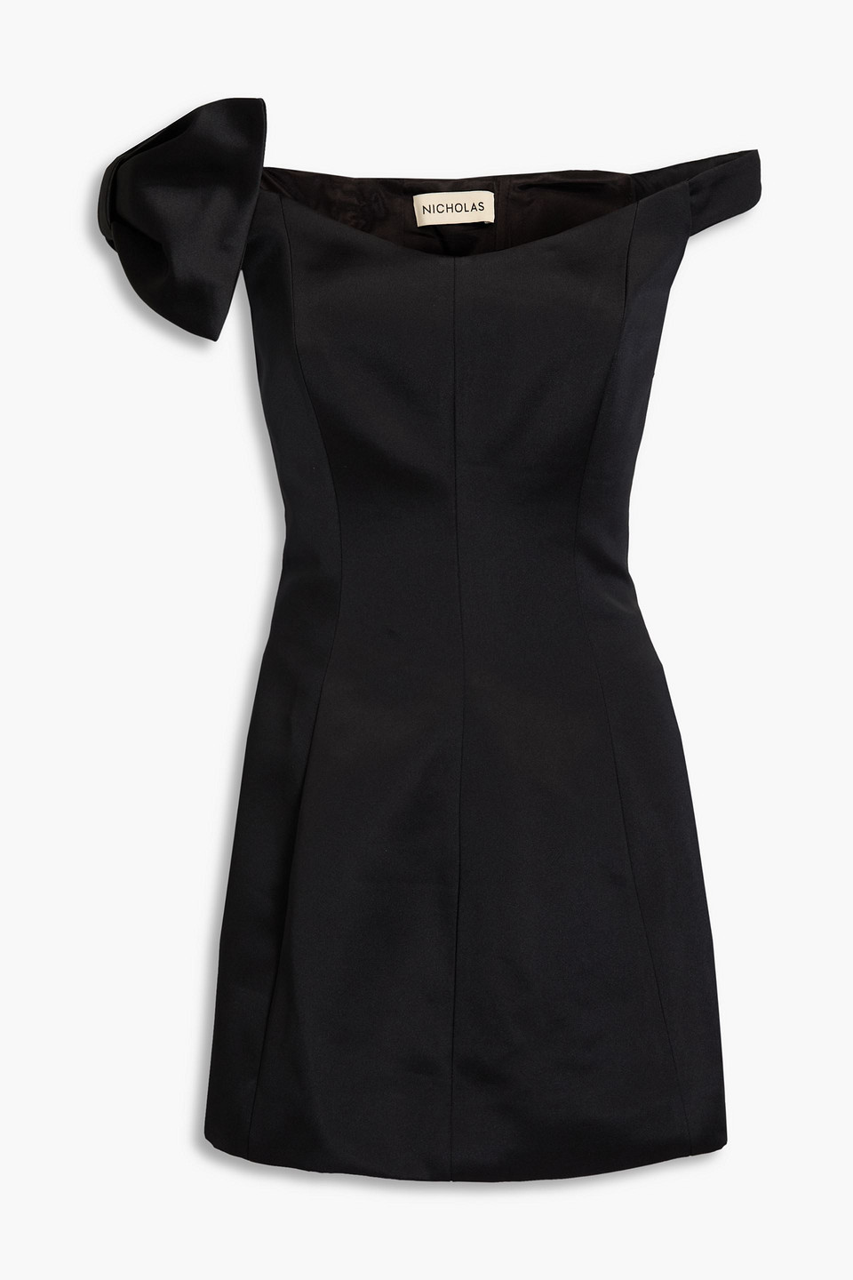 Nicholas Lily Off-the-shoulder Satin Mini Dress In Black