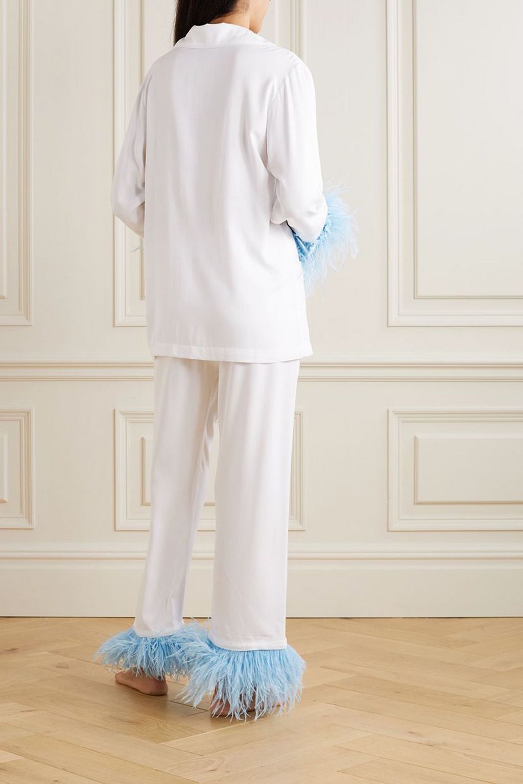 SLEEPER Feather-trimmed twill pajama set