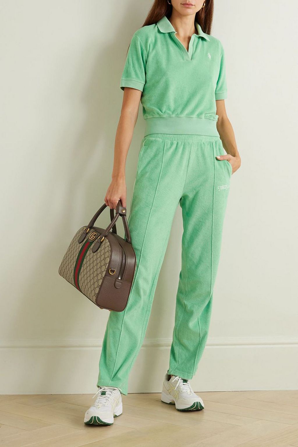SPORTY & RICH Rizzoli Tennis embroidered cotton-terry track pants